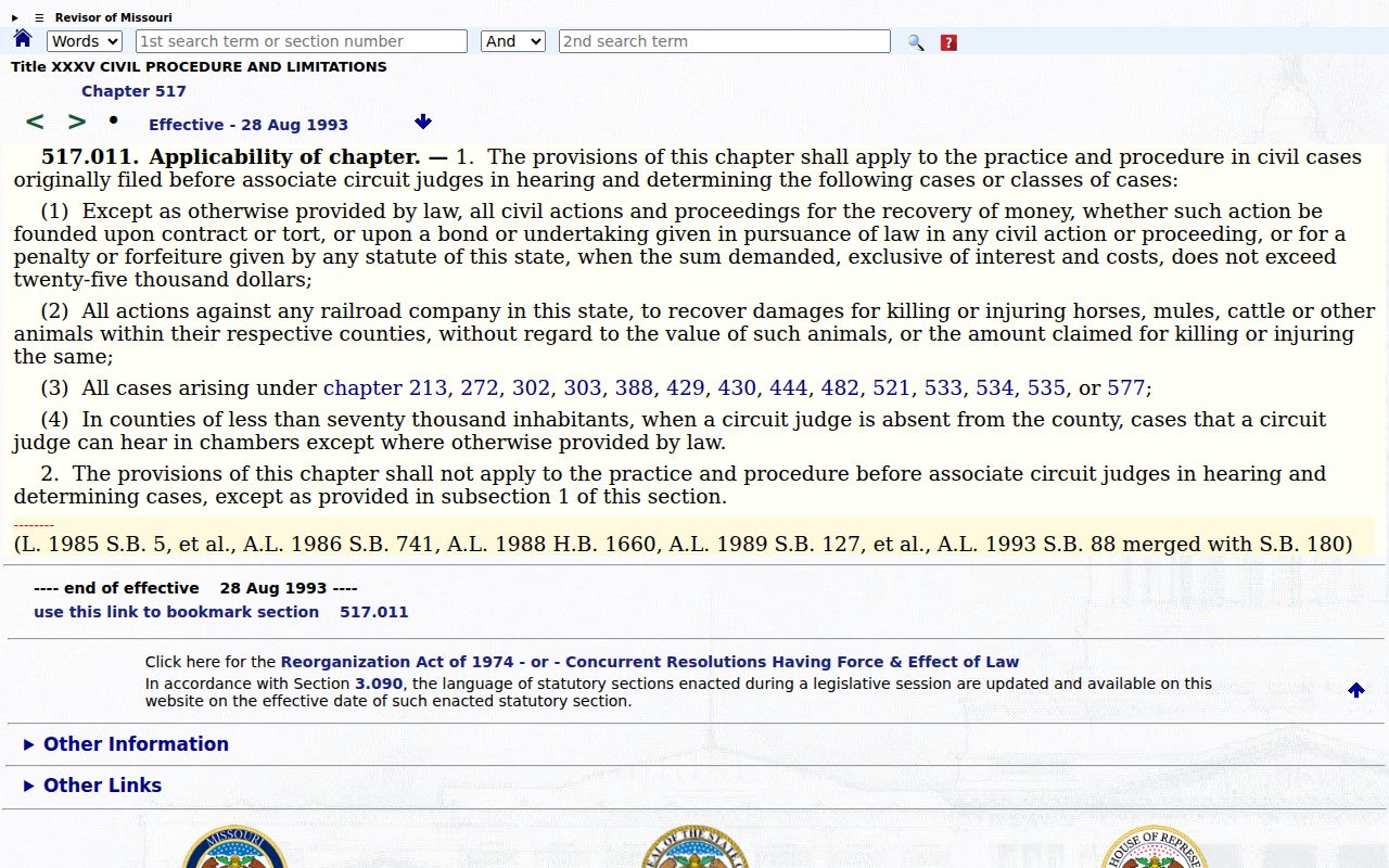 Ralls County civil docket associate civil and small claims jurisdiction reference