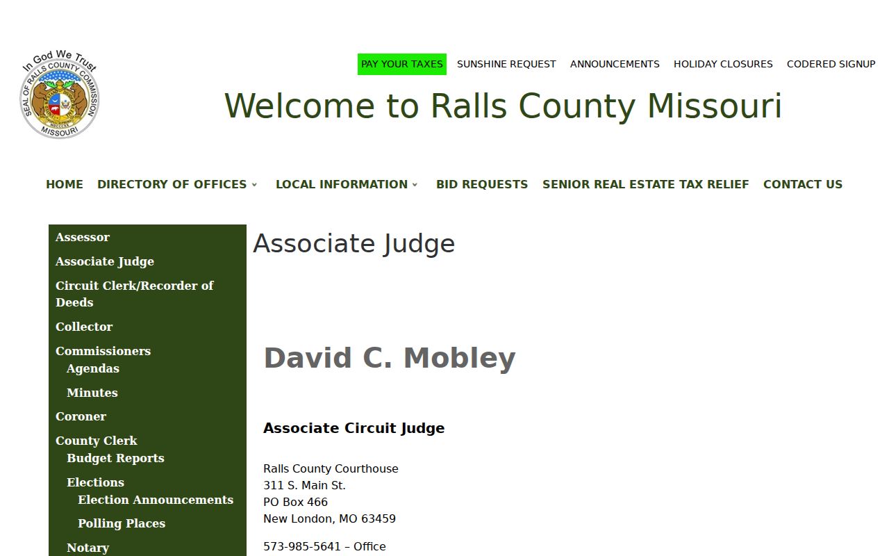 Ralls County court docket associate court information