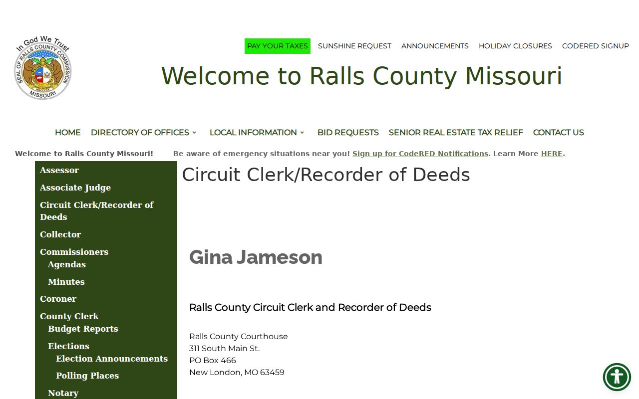 Ralls County court docket Circuit Clerk office information
