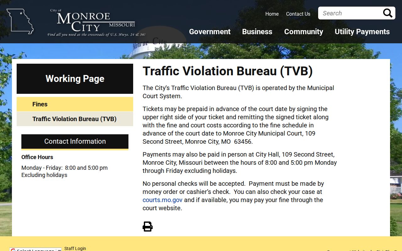 Center court records comparison with municipal ticket instructions